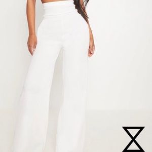 White bandage high waist wide leg trousers